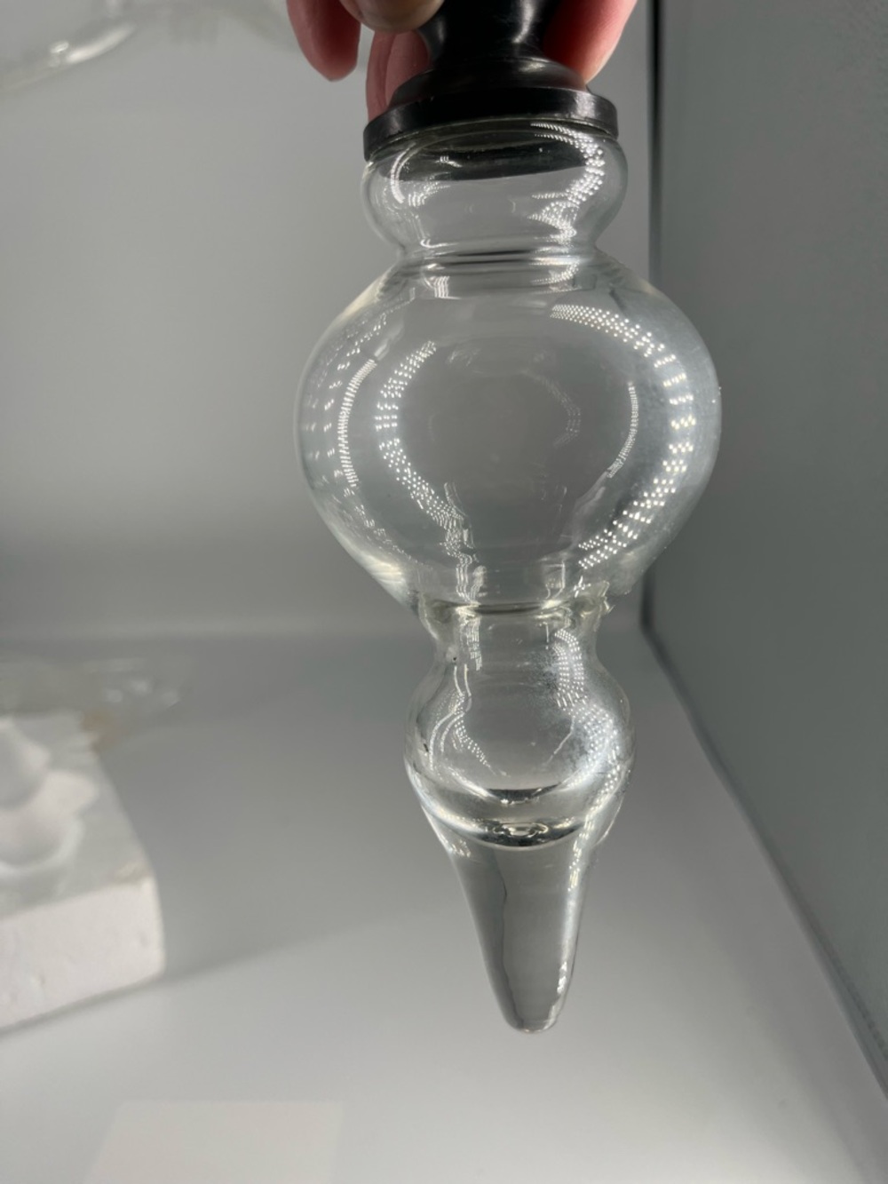 Pottery Barn Finial Set (2) Turned Glass Embout Victorian Mcm Elegant CLEAR